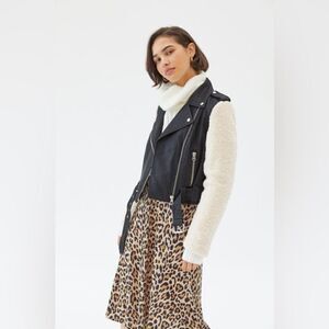 Pistola Anita Faux Leather Moto Jacket with Sherpa Sleeve size XS